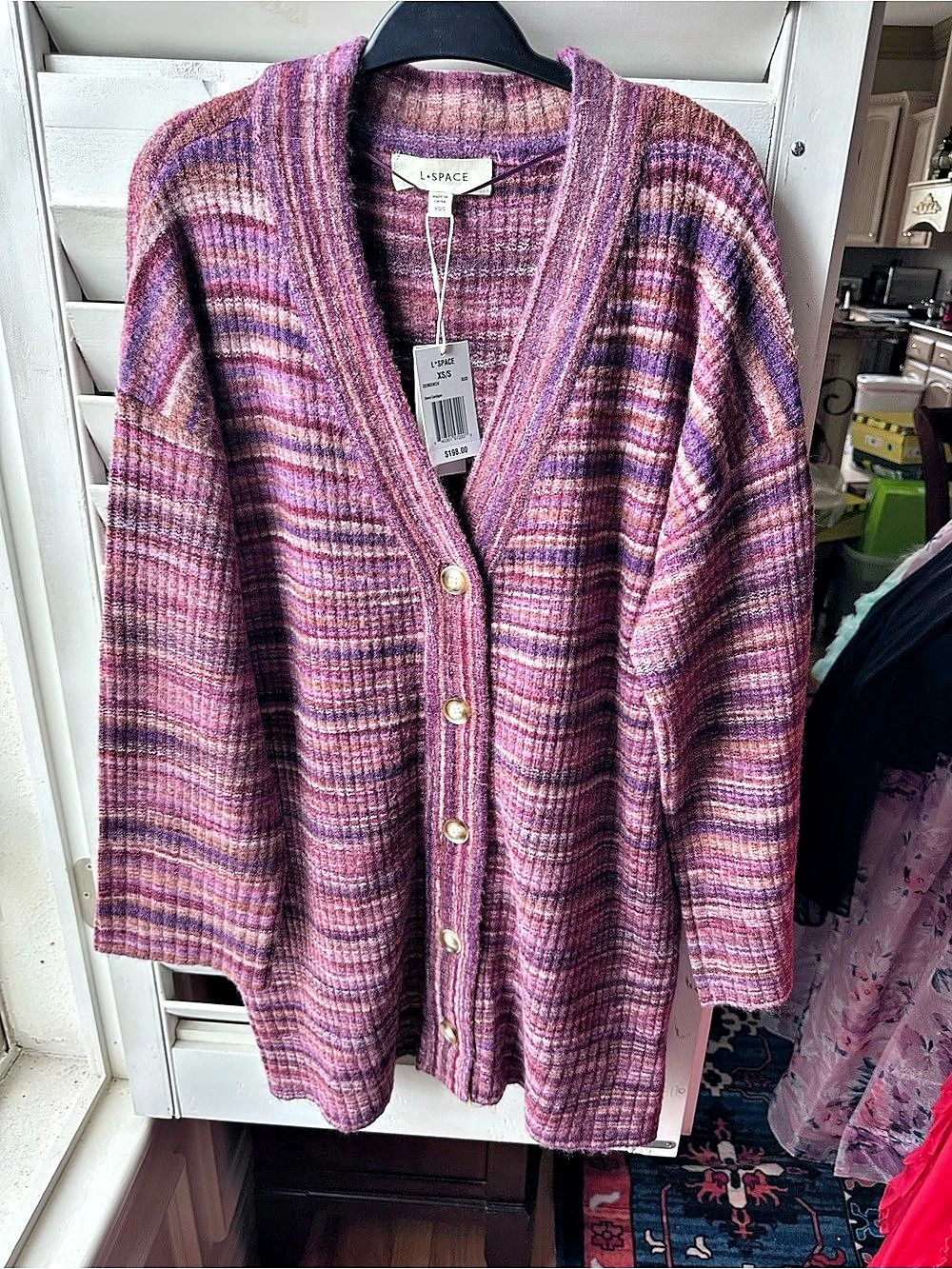 LSpace Striped Cardigan Purple & Pink Oversized XS NWT